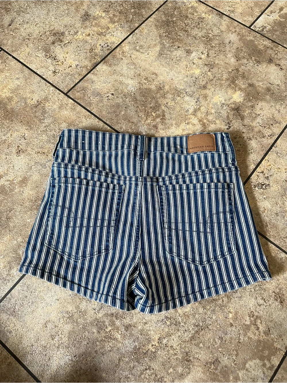 American Eagle Outfitters Striped Navy and White Denim Shorts